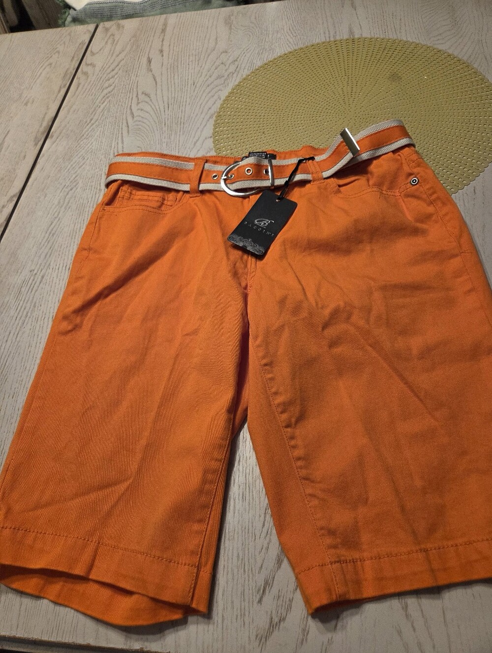Baccini Women's Orange Cotton Bermuda Shorts with Belt Size 8 NWT